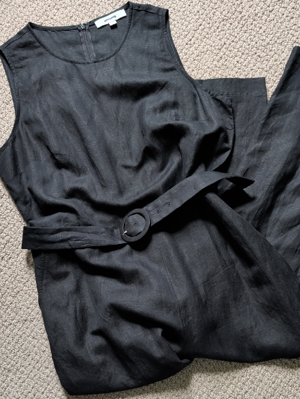 Black Linen Wide Leg Belted Jumpsuit Minimalist Pockets Sz 14 - Picture 12 of 12